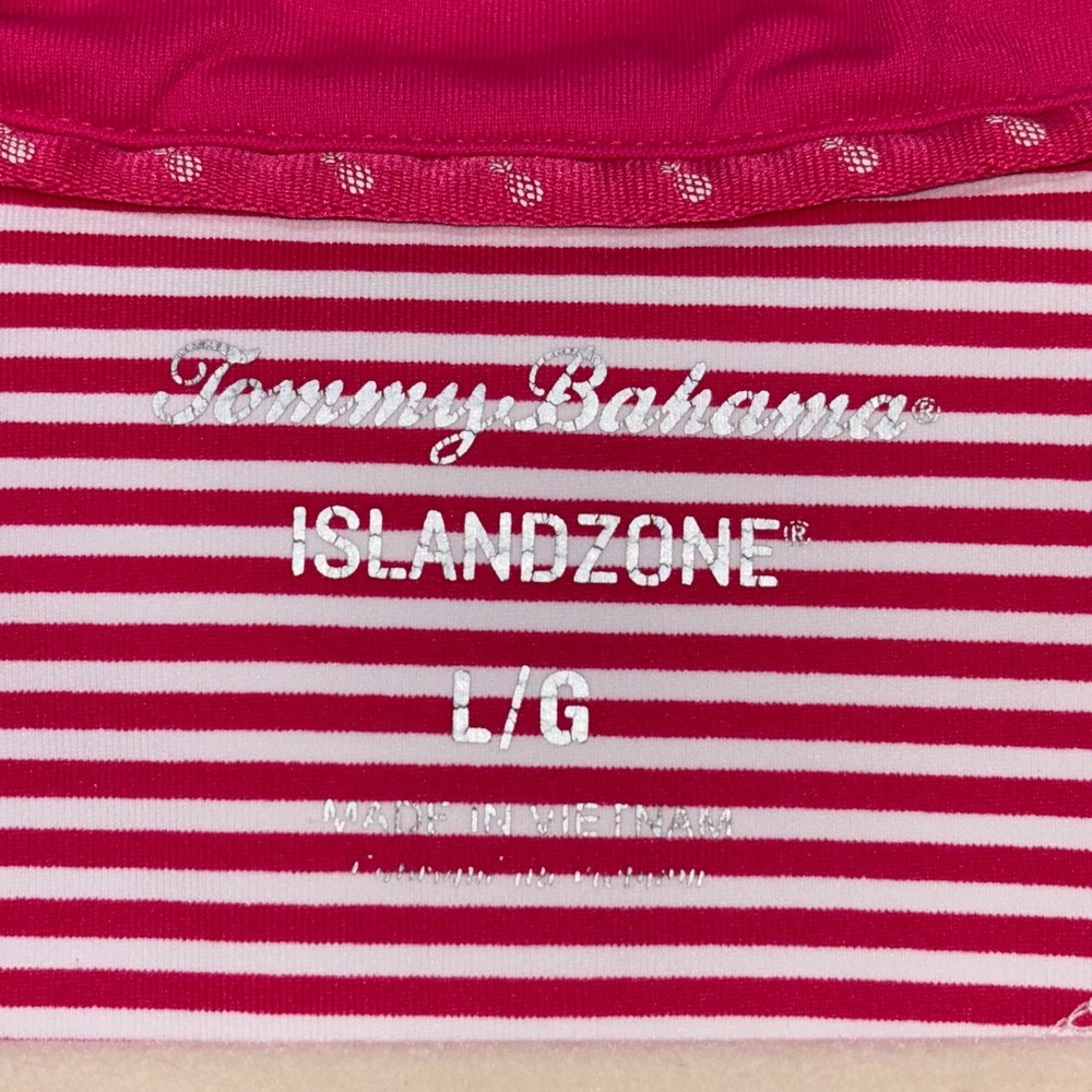 Tommy Bahama Island Zone Women Golf Top L Pink White Stripe Quarter Zip Athletic - Picture 4 of 8